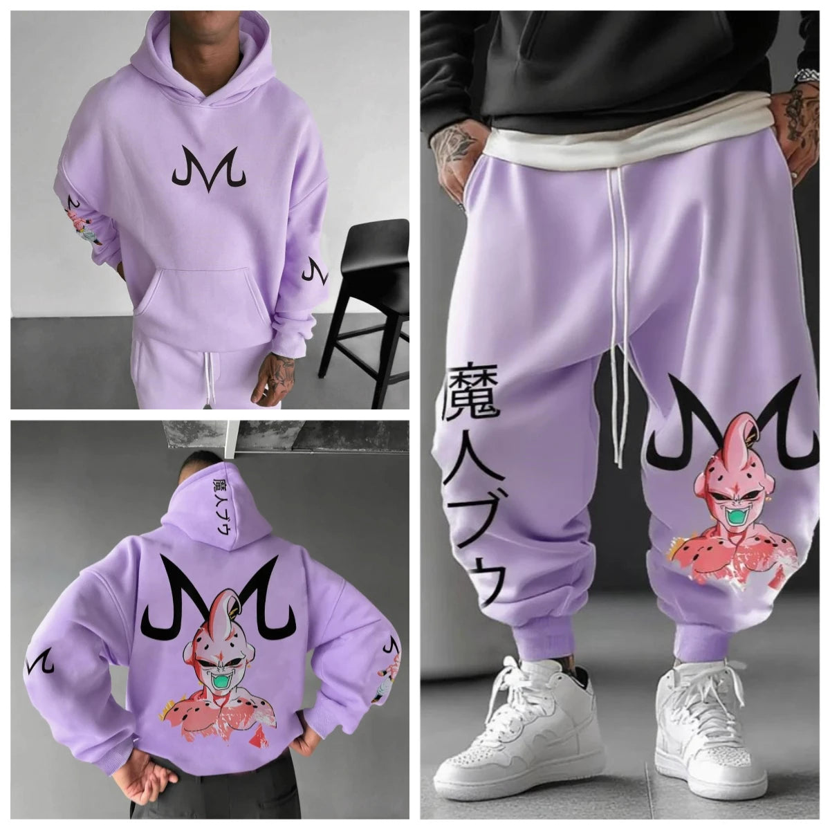 Majin Buu Hoodie Pants Set Anime Cotton Loose Fit Unisex