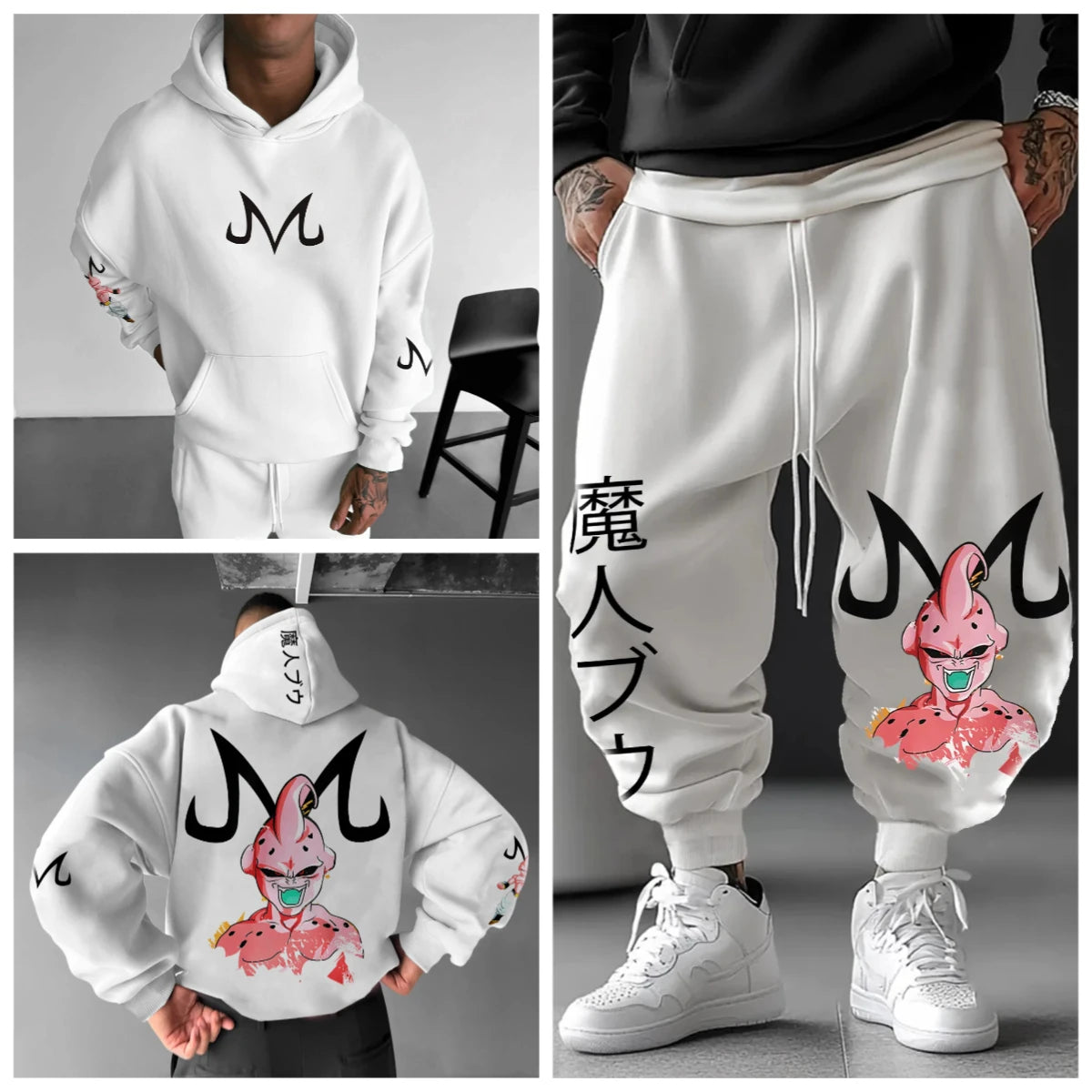 Majin Buu Hoodie Pants Set Anime Cotton Loose Fit Unisex