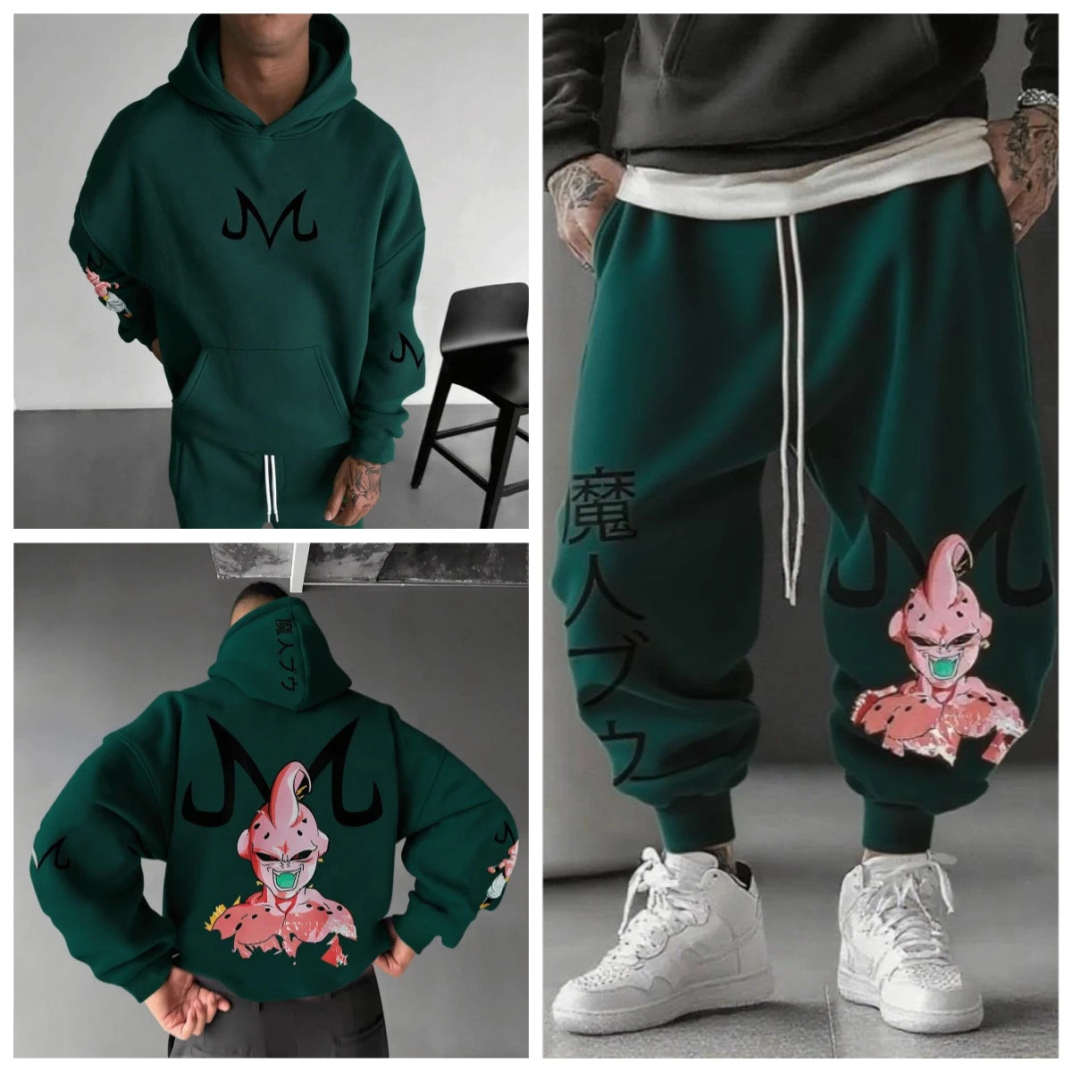 Majin Buu Hoodie Pants Set Anime Cotton Loose Fit Unisex