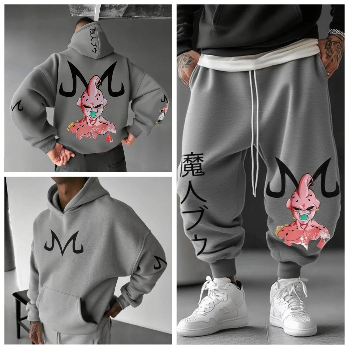 Majin Buu Hoodie Pants Set Anime Cotton Loose Fit Unisex