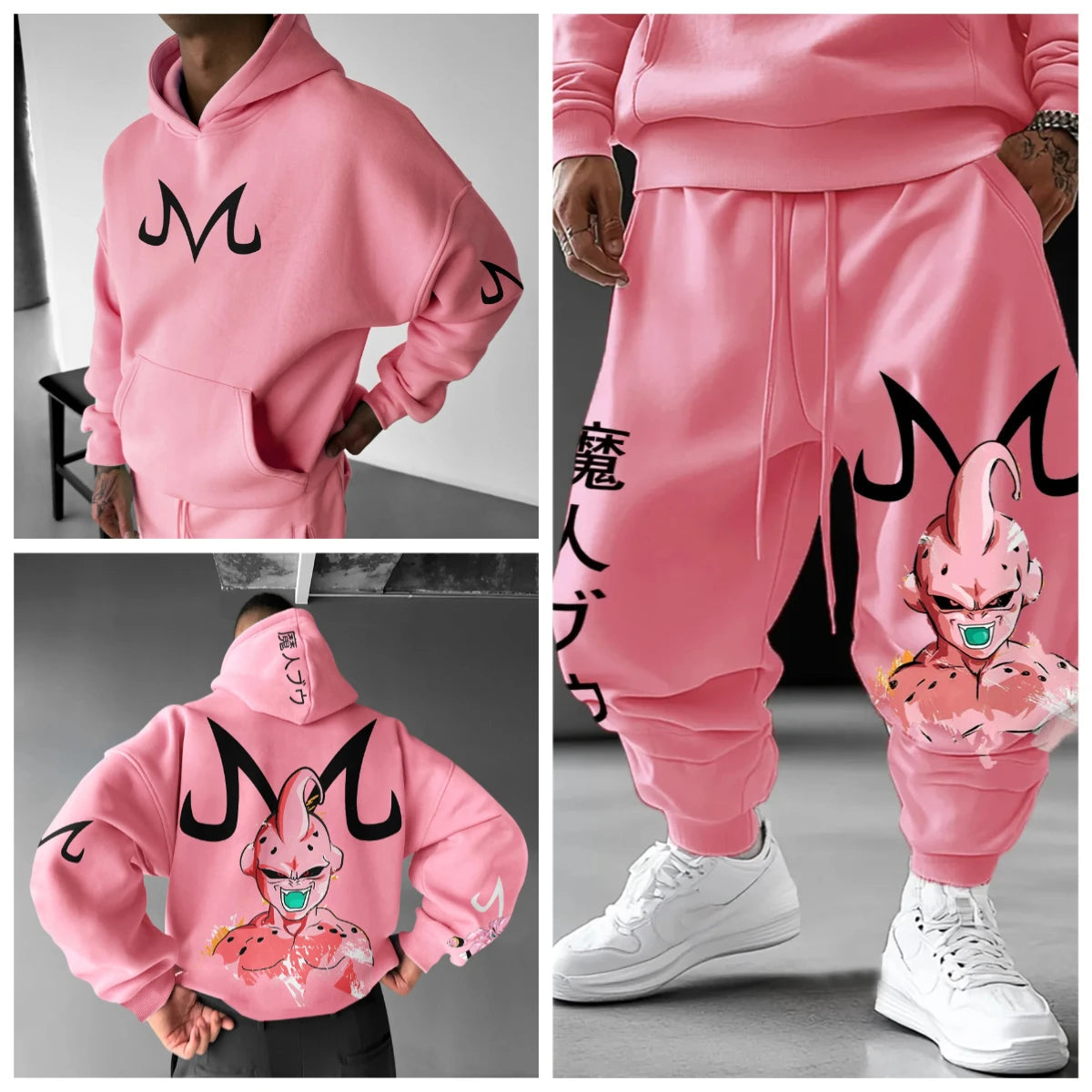 Majin Buu Hoodie Pants Set Anime Cotton Loose Fit Unisex