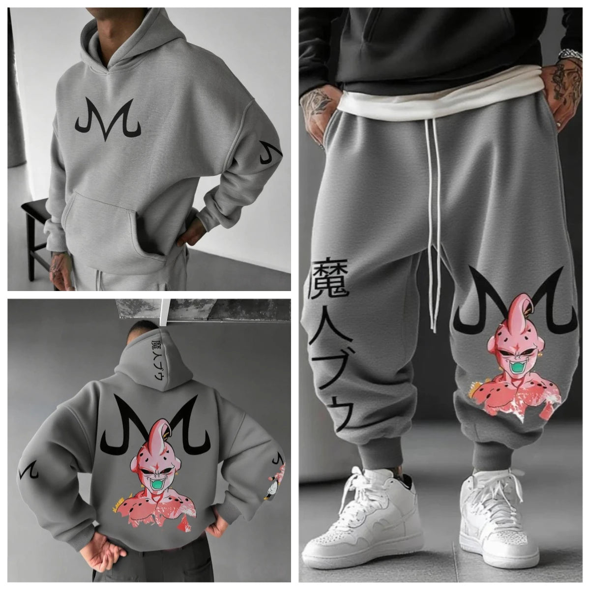 Majin Buu Hoodie Pants Set Anime Cotton Loose Fit Unisex