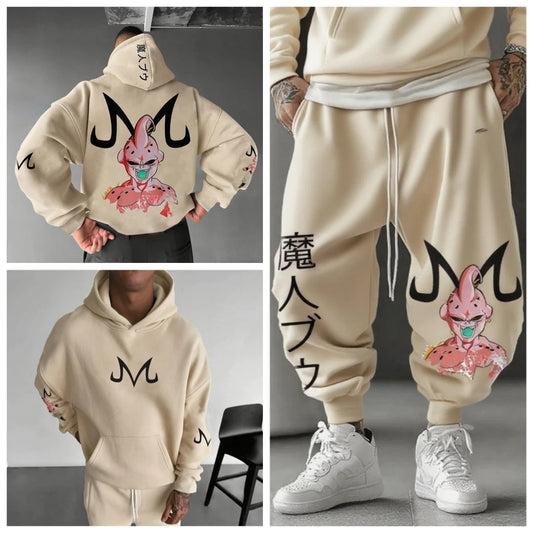 Majin Buu Hoodie Pants Set Anime Cotton Loose Fit Unisex